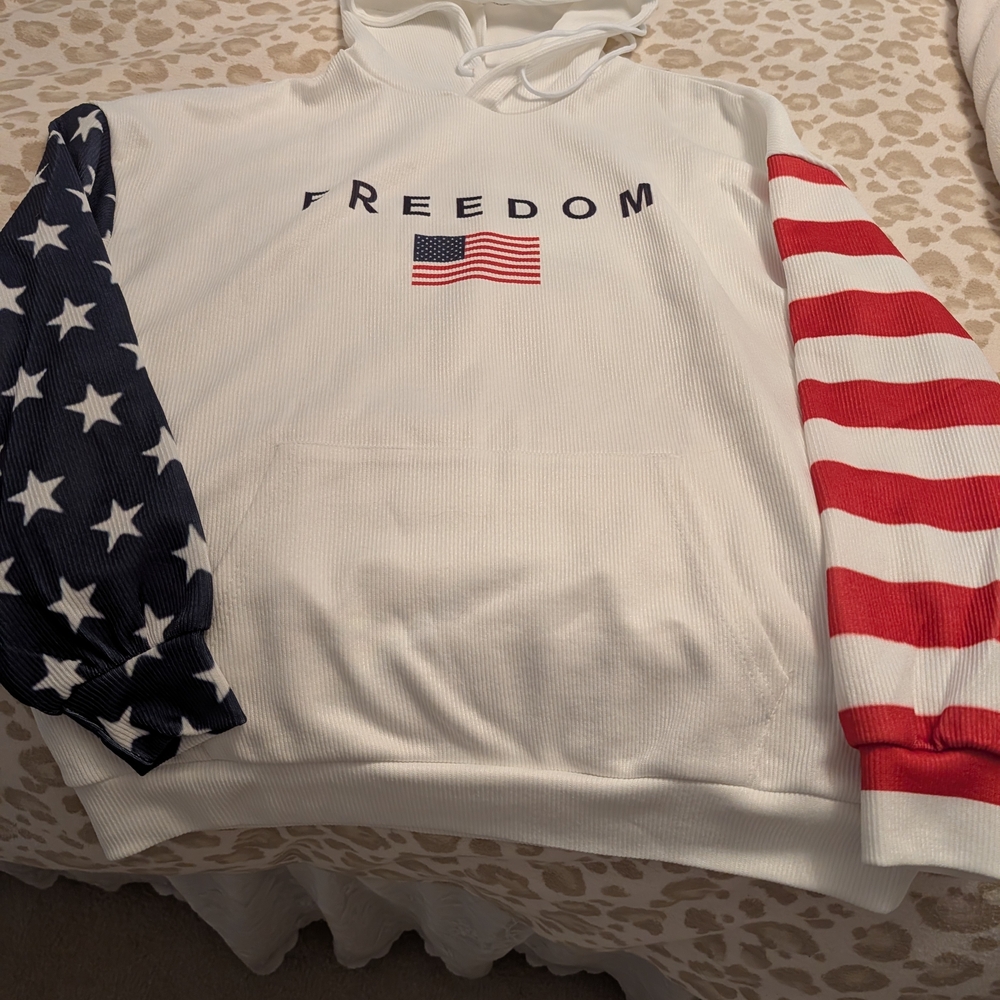 Freedom Patriotic Hoodie - White with Red and Blue Sleeves